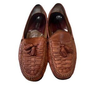 Johnston & Murphy Mens Tan Woven Sheepskin Leather Tassel Loafer Shoes Sz 10